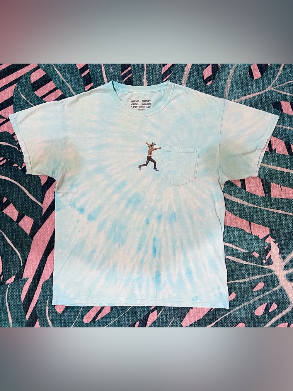 2018 Travis Scott x Virgil Abloh Astroworld By a Thread Tie Dye Tshirt Bootleg
